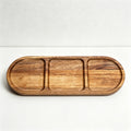 Acacia Wood 3-Compartment Serving Plates - Divided Tray for Snacks, Condiments & Fruit