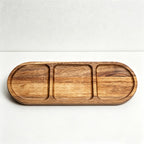 Acacia Wood 3-Compartment Serving Plates - Divided Tray for Snacks, Condiments & Fruit