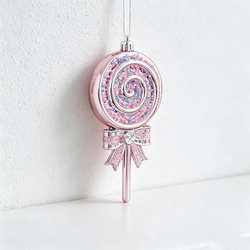 Lollipop Shaped Christmas Wall Decor - Glittery Bow Hanging Ornament