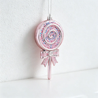 Lollipop Shaped Christmas Wall Decor - Glittery Bow Hanging Ornament