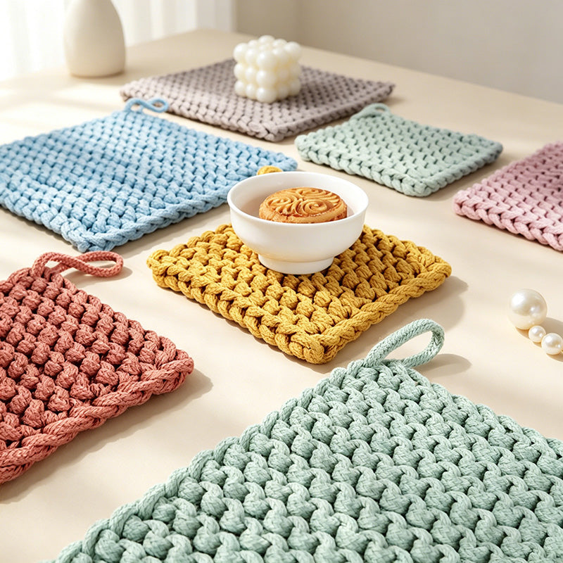 CouldNook Chunky Knit Cotton Trivet - Hand-Woven Square Heat Pad