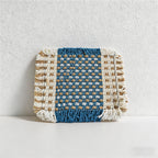 CouldNook Boho Hand-Woven Fringe Coaster - Chunky Checkered Cotton Mug Mat