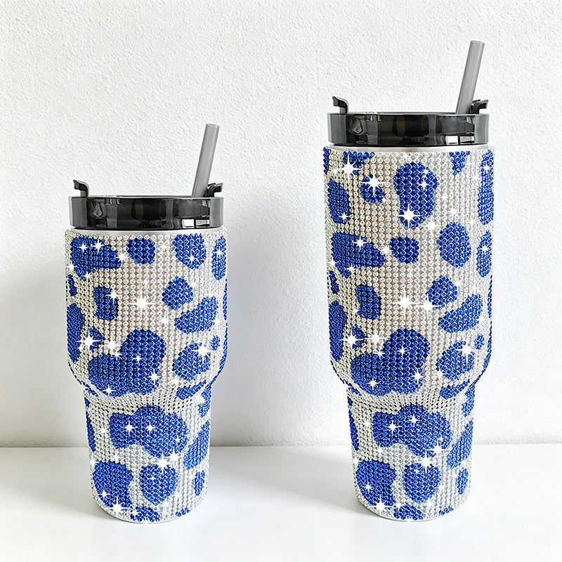 CouldNook 20/30oz Bling Rhinestone Car Tumbler - No Handle, Black Lid (Cow Print Series)
