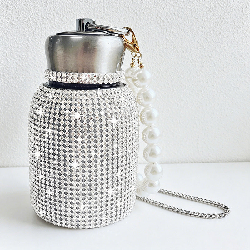 CouldNook 10oz Bling Rhinestone Mini Tumbler - Pearl Handle, Silver Lid (Leopard & Gradient Series)