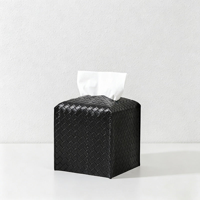 Woven PU Tissue Box - Leather Texture Square Napkin Holder