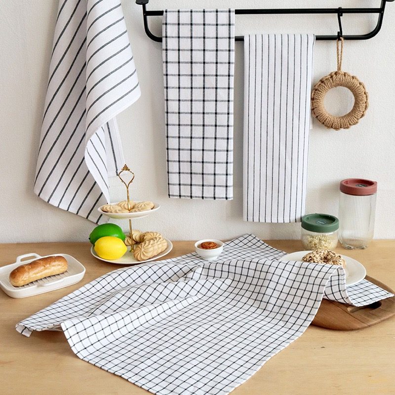 CouldNook 100% Cotton Woven Tea Towel - Classic Plaid & Striped Kitchen Cloth
