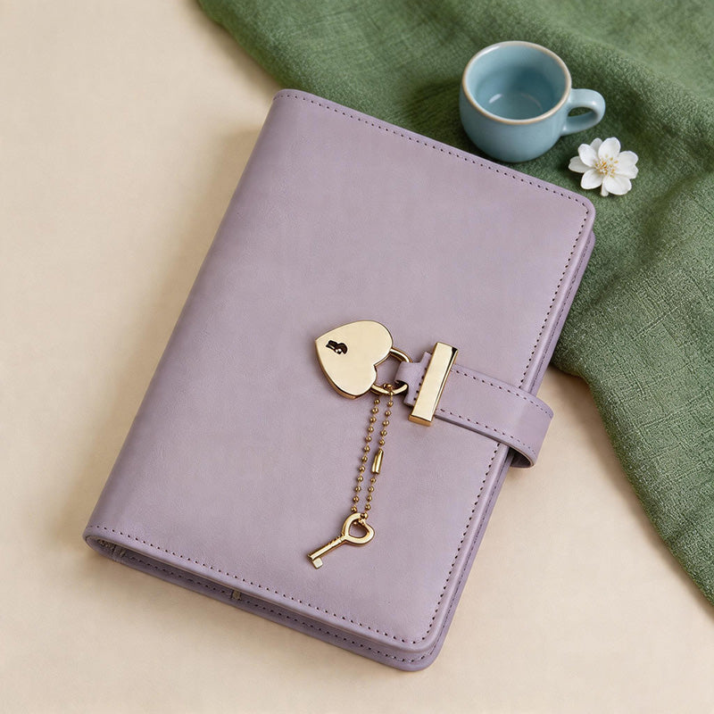 CouldNook Faux Leather Heart Lock Loose-Leaf Notebook