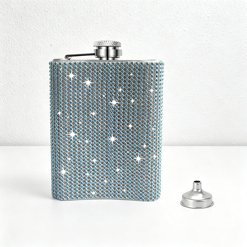 CouldNook 6/8oz Bling Rhinestone Hip Flask - Pocket Size with Funnel (Solid Color Series)