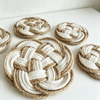 CouldNook Hand-Woven Braided Trivet - Rustic Cotton & Jute Knot Coaster