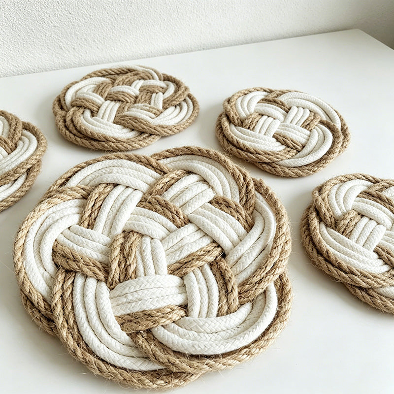 CouldNook Hand-Woven Braided Trivet - Rustic Cotton & Jute Knot Coaster