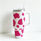 CouldNook 40oz Rhinestone Cow Print Tumbler-Stainless Steel Vacuum Insulated Ice Tumbler with Handle & Straw