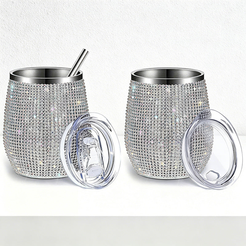 CouldNook 12oz Bling Rhinestone Stemless Wine Tumbler - Clear Lid & Straw (Solid Color Series)