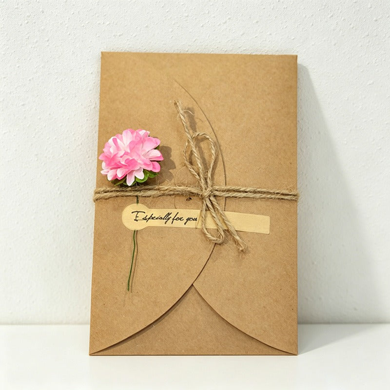 Vintage Kraft Paper DIY Dried Flower Greeting Cards, Assorted Floral Designs for All Occasions