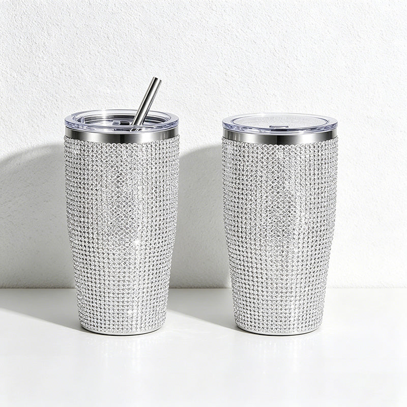 CouldNook 12oz Bling Rhinestone Stemless Wine Tumbler - Clear Lid & Straw (Solid Color Series)