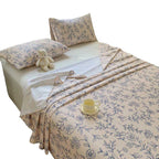 CouldNook Premium Cotton Homespun Flat & Fitted Sheet - Vintage Blue Blossom