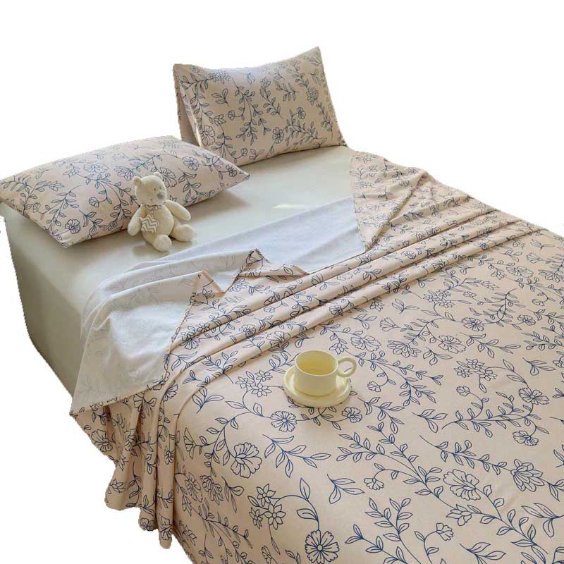 CouldNook Premium Cotton Homespun Flat & Fitted Sheet - Vintage Blue Blossom