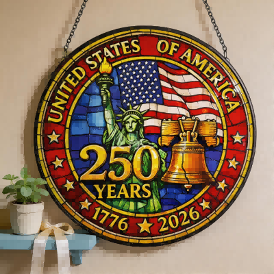 CouldNook Suncatcher-USA 250th Anniversary Statue of Liberty Stained Glass Sun Catcher Hanging Ornament