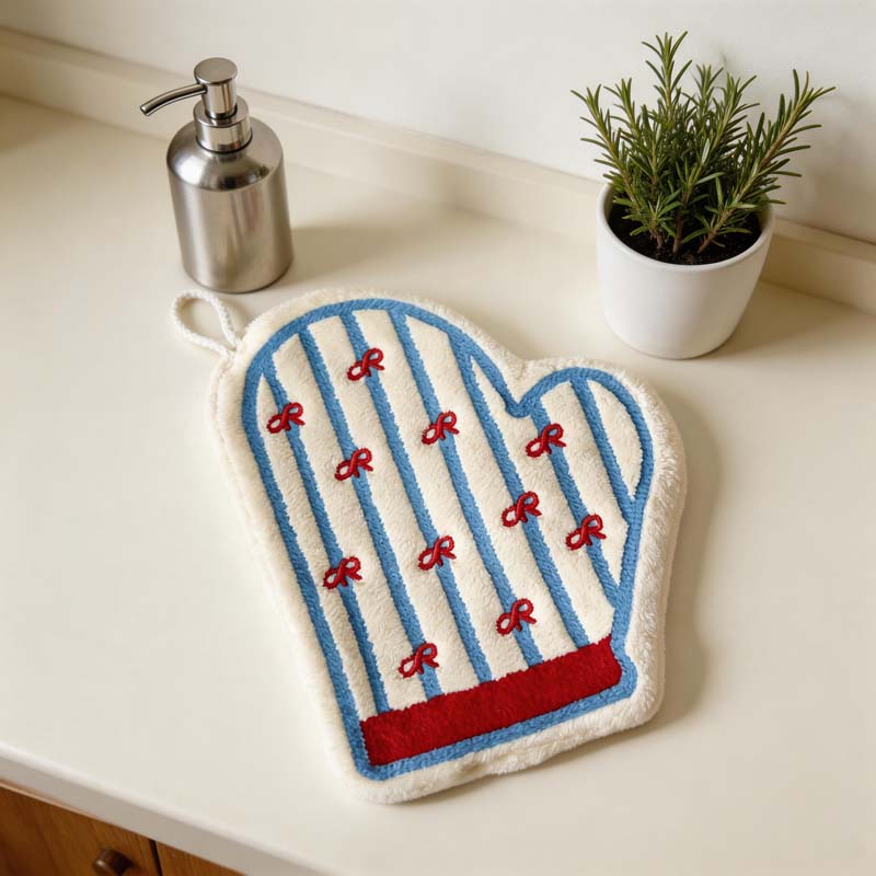CouldNook Cute Teapot & Mitt Hanging Hand Towel - Soft Coral Fleece