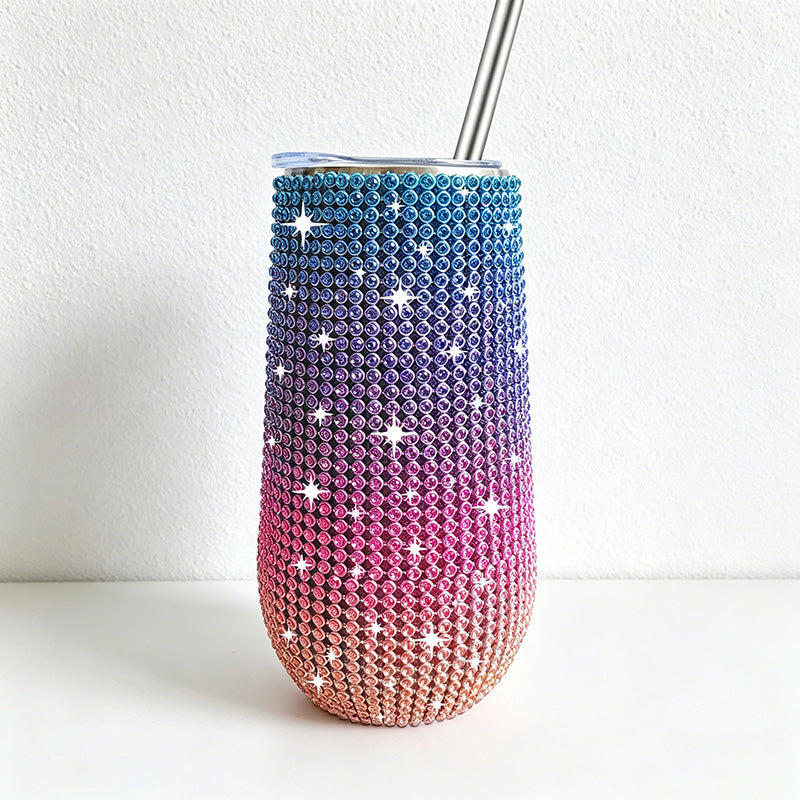 CouldNook Rhinestone Tumblers-6oz Stainless Steel Vacuum Insulated U-Shaped Eggshell Coffee Cup with Straw