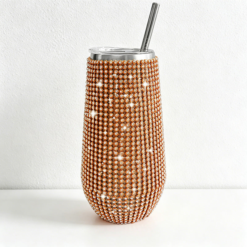 CouldNook Rhinestone Tumblers-6oz Stainless Steel Vacuum Insulated U-Shaped Eggshell Coffee Cup with Straw