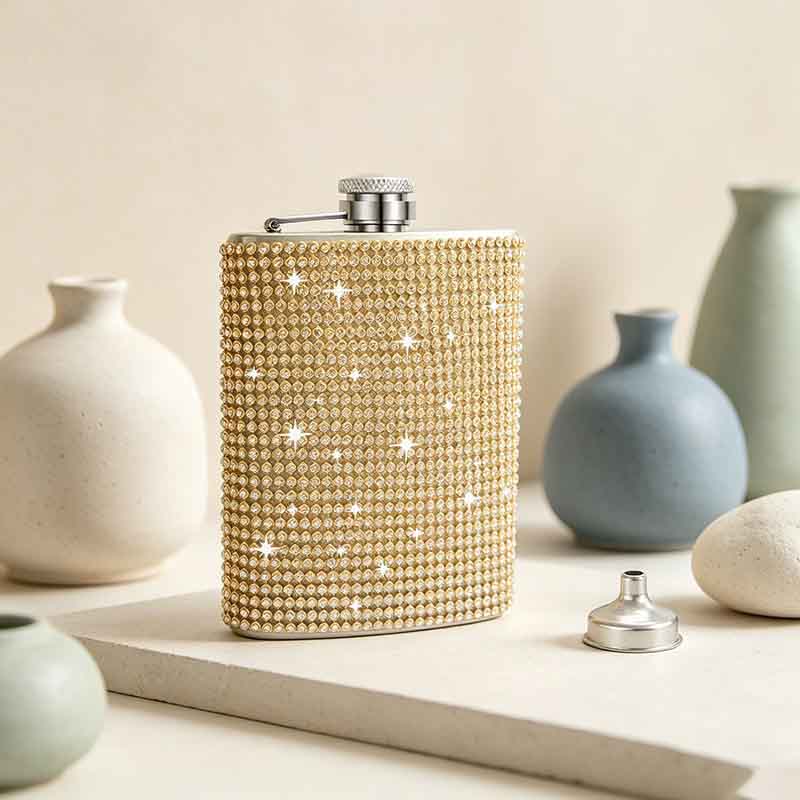 CouldNook 6/8oz Bling Rhinestone Hip Flask - Pocket Size with Funnel (Leopard & Gradient Series)