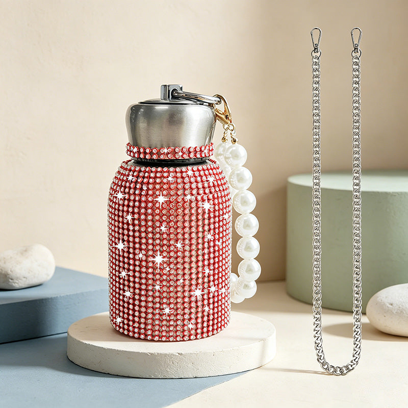 CouldNook 10oz Bling Rhinestone Mini Tumbler - Pearl Handle, Silver Lid (Solid Color Series)