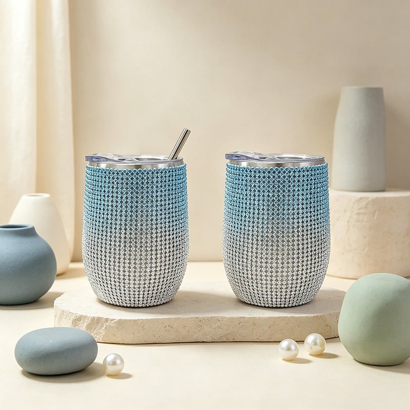 CouldNook 12oz Bling Rhinestone Stemless Wine Tumbler - Clear Lid & Straw (Leopard & Ombre Series)