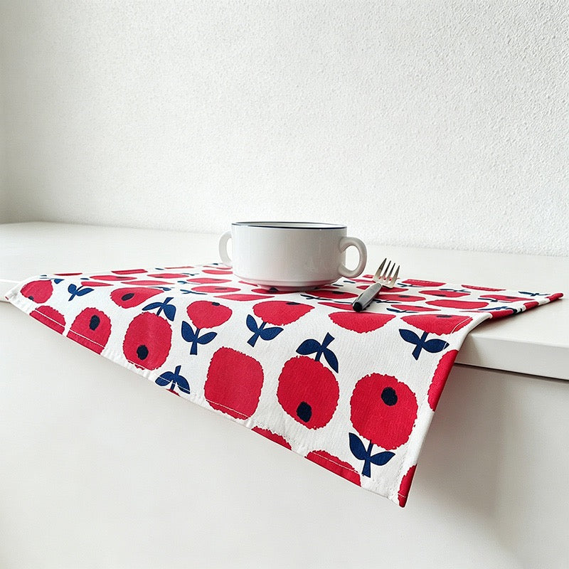 CouldNook Printed Cotton Tea Towel - Retro Scandi Apple Dining Napkin