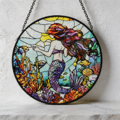 CouldNook Suncatcher-Mermaid Stained Glass Style Glass Sun Catcher Hanging Ornament