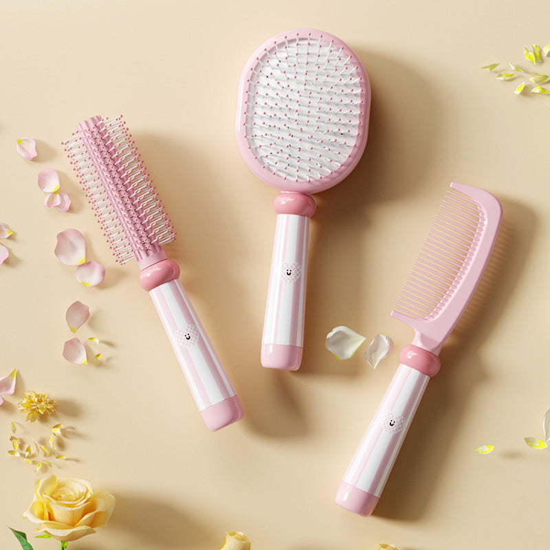 CouldNook Aesthetic Pastel Hairbrush 3-Piece Set - Cushion, Roller & Flat Comb