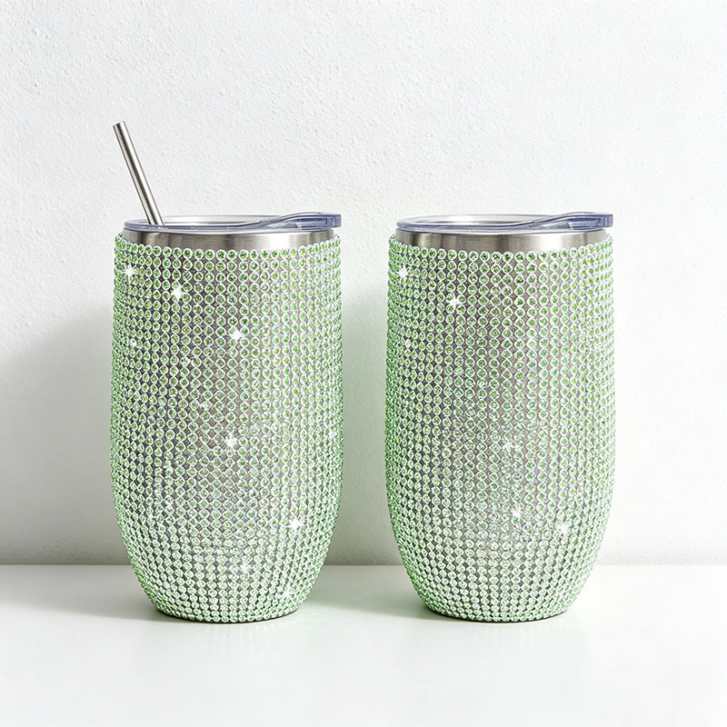 CouldNook 12oz Bling Rhinestone Stemless Wine Tumbler - Clear Lid & Straw (Solid Color Series)
