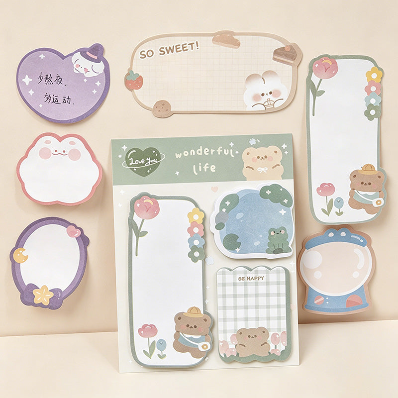 CouldNook Kawaii Animal Sticky Note Set - Cute 3-in-1 Journaling Memo Pad