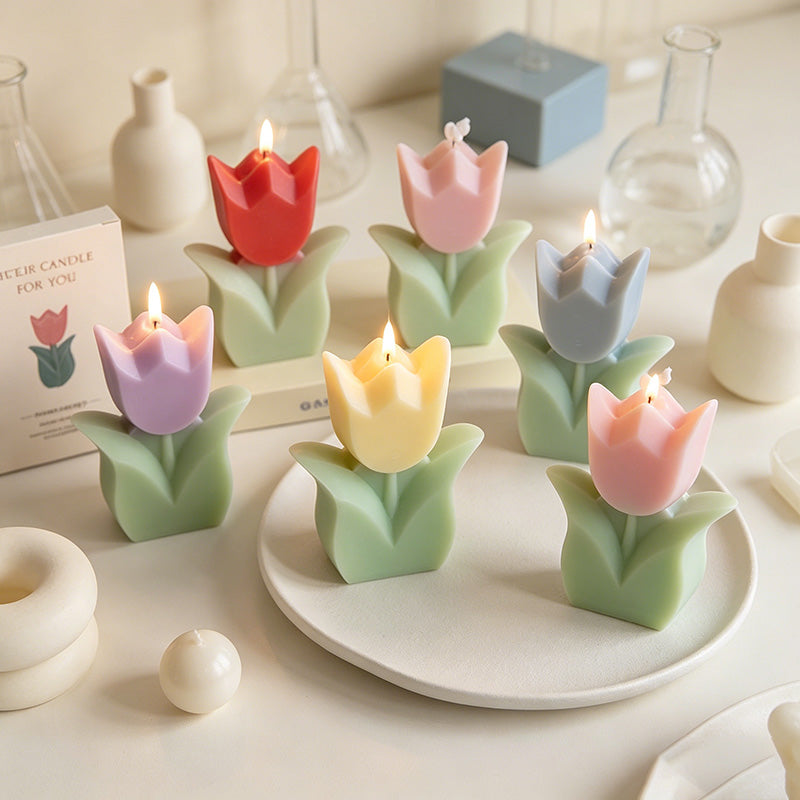 CouldNook 3D Tulip Flower Scented Candle - Pastel Spring Aesthetic Decor