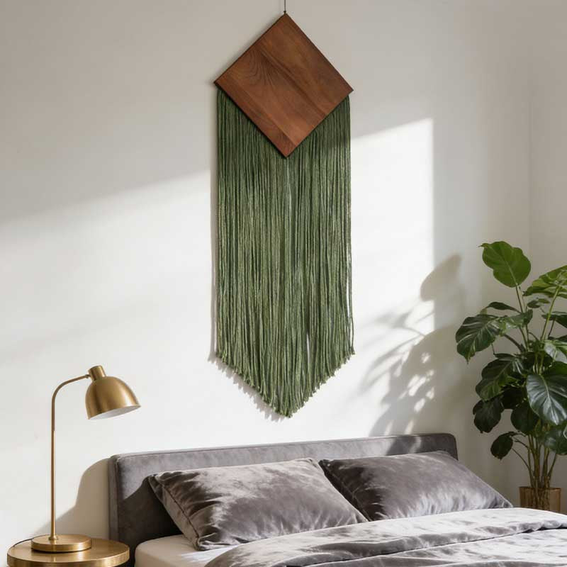 Hand-Woven Tassel Wall Decor - Diamond Wooden Macrame