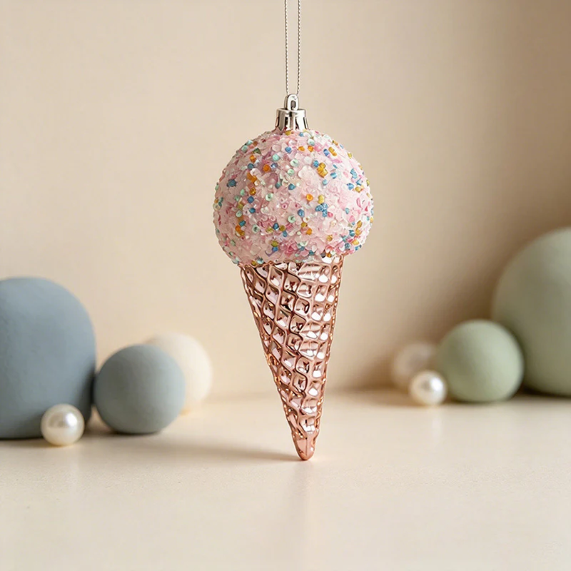 Ice Cream Cone Shaped Christmas Wall Decor - Sparkly Hanging Ornament