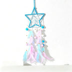 CouldNook Dreamcatcher-Handmade Star Moon Cat Shaped Feather Pom Pom Dream Catcher Wind Chime