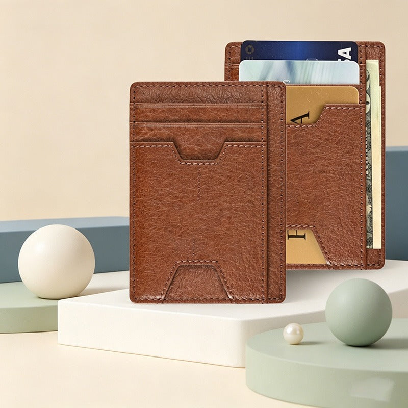 RFID Blocking Genuine Leather Card Holder, Slim 3-Fold Multi-Card Slot Wallet for Men & Women