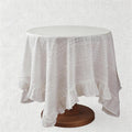 Boho Diamond Cutwork Ruffle Tablecloth - White Cotton-Blend Table Cover