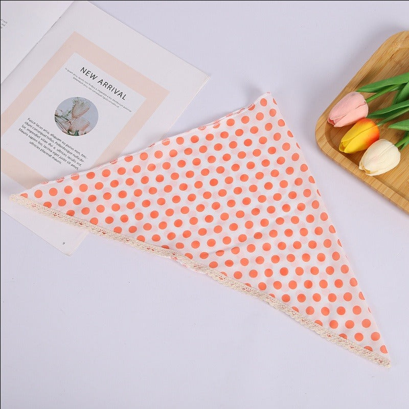 Polka Dot Triangle Culinary Bandanas - Lace Trimmed Headscarf(Set of 10)