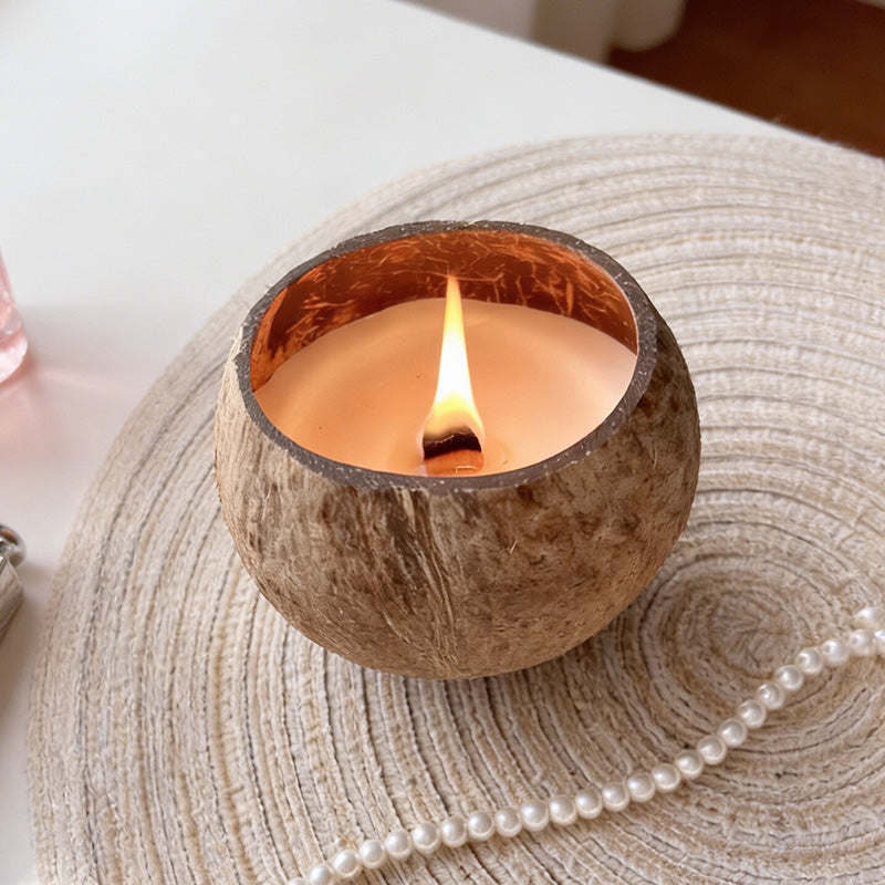 CouldNook Natural Coconut Shell Scented Candle - Tropical Wooden Wick Decor