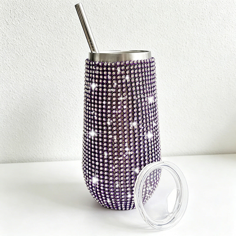 CouldNook Rhinestone Tumblers-6oz Stainless Steel Vacuum Insulated U-Shaped Eggshell Coffee Cup with Straw