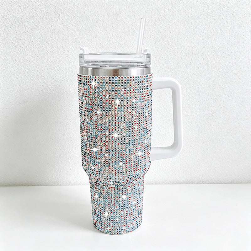 CouldNook 40oz Rhinestone Tumbler-Stainless Steel Vacuum Insulated Ice Tumbler with Handle & Straw