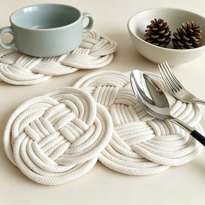 CouldNook Hand-Woven Braided Trivet - Rustic Cotton & Jute Knot Coaster