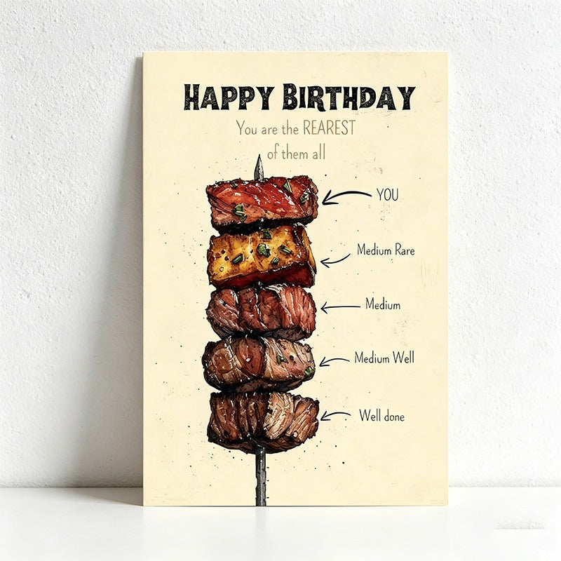 Funny Steak Doneness Greeting Card with Red Envelope, Humorous Meat Lover Greeting Card