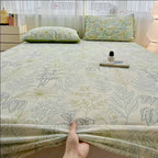 Ins Style Floral Fitted Sheet - Washed Cotton Deep Pocket Mattress Protector