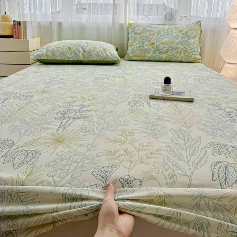 Ins Style Floral Fitted Sheet - Washed Cotton Deep Pocket Mattress Protector