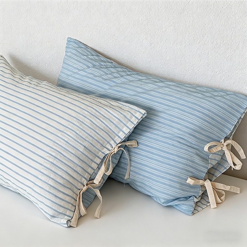 CouldNook Vintage Washed Cotton Striped Pillowcase - Cottagecore Bowknot Tie Pillow Cover