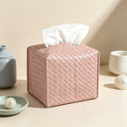 Woven PU Tissue Box - Leather Texture Square Napkin Holder