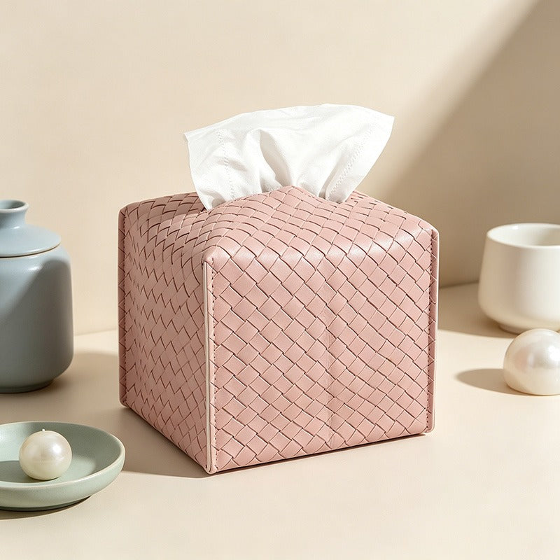 Woven PU Tissue Box - Leather Texture Square Napkin Holder