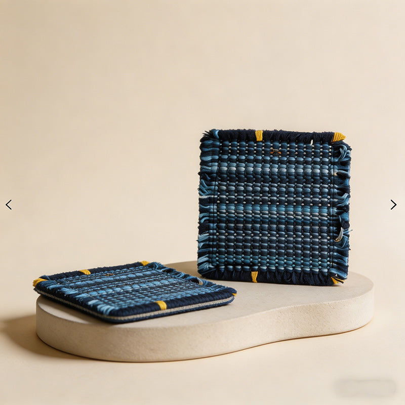 CouldNook Minimalist Hand-Woven Cotton Coaster - Starry Blue Square Mug Mat